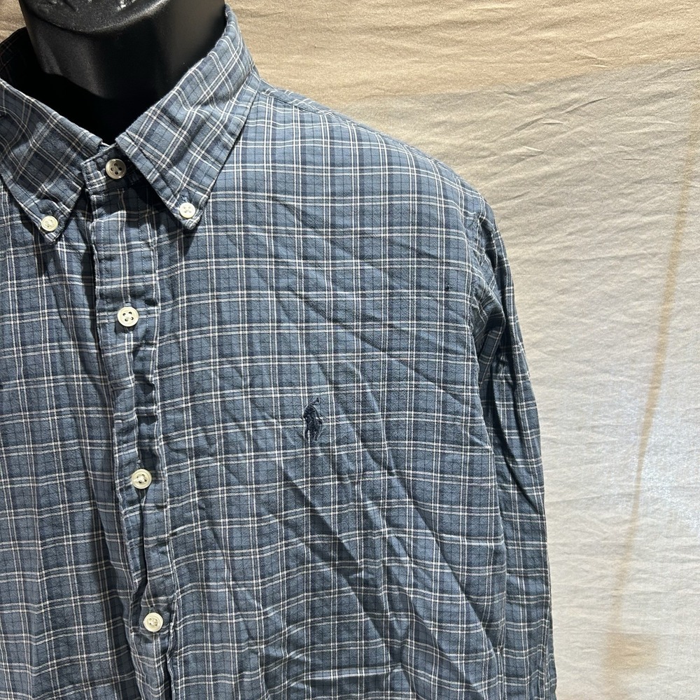 Ralph Lauren Men's XL Plaid Long Sleeve Button Down Shirt Cotton Blue